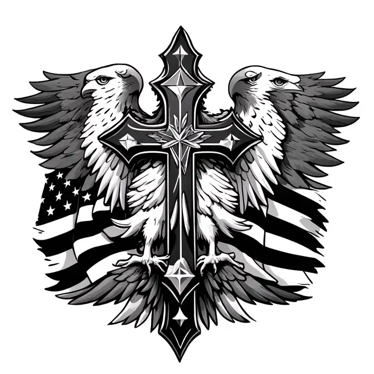 Irish Christian cross, eagle, us flag, diamond, freedom, dream, Michael ange tattoo design idea