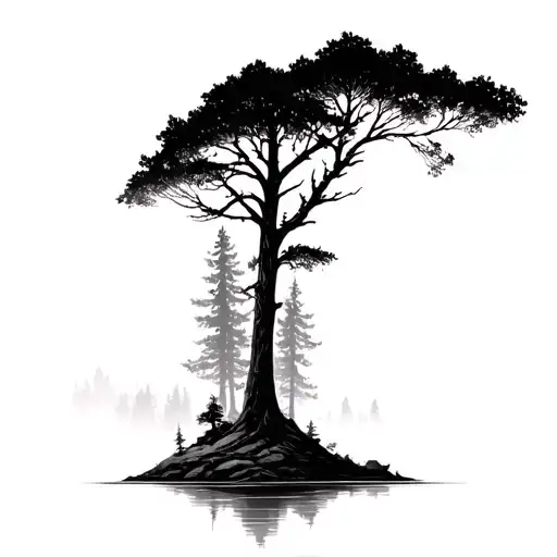 dark shaded dense forest scene tattoo design idea