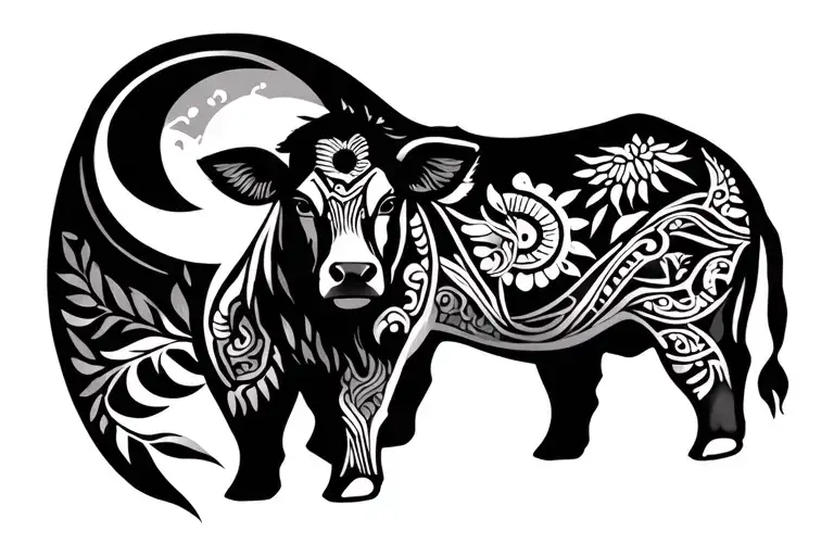 Polynesian on the buttock side with a calf with moon tattoo design idea