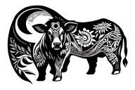 Polynesian on the buttock side with a calf with moon tattoo design idea