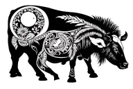 Polynesian on the buttock side with a calf with moon tattoo design idea