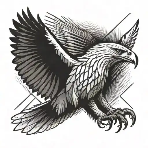 Flying Eagle soaring straight line, view from above tattoo design idea