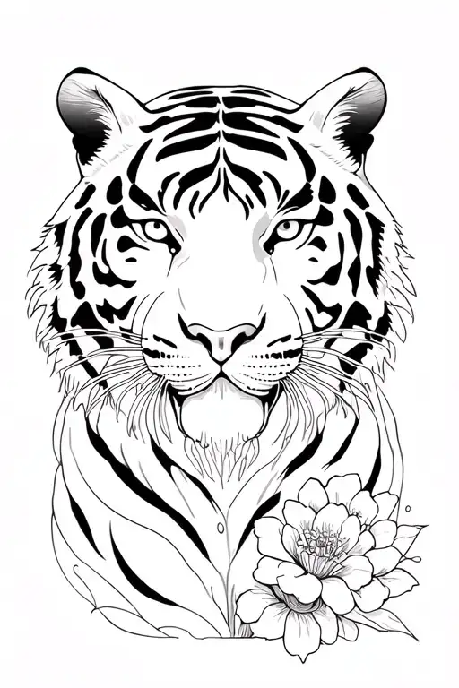 Japanese tiger in flowers with water tattoo design idea