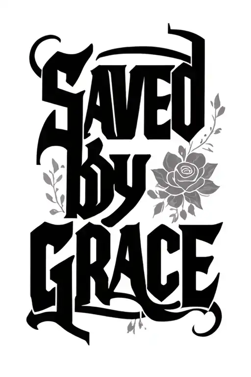 "Saved by Grace" chicano style lettering tattoo tattoo design idea