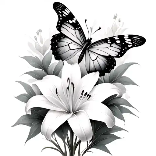 Lily And Butterfly tattoo design idea