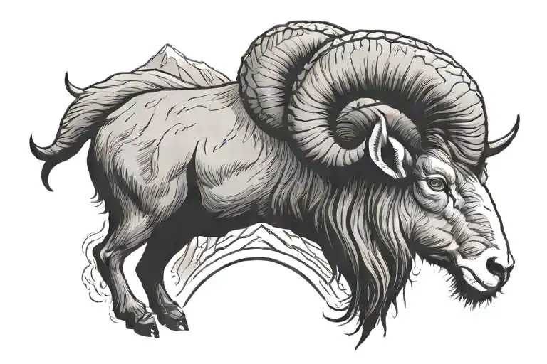 mountain next to an aries ram head tattoo design idea