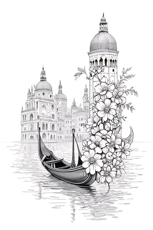 gondola and flowers intertwined tattoo design idea