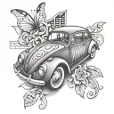 volkswagen beetle and jukebox tattoo design idea