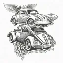 volkswagen beetle and jukebox tattoo design idea