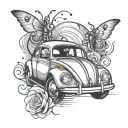 volkswagen beetle and jukebox tattoo design idea