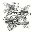 volkswagen beetle and jukebox tattoo design idea
