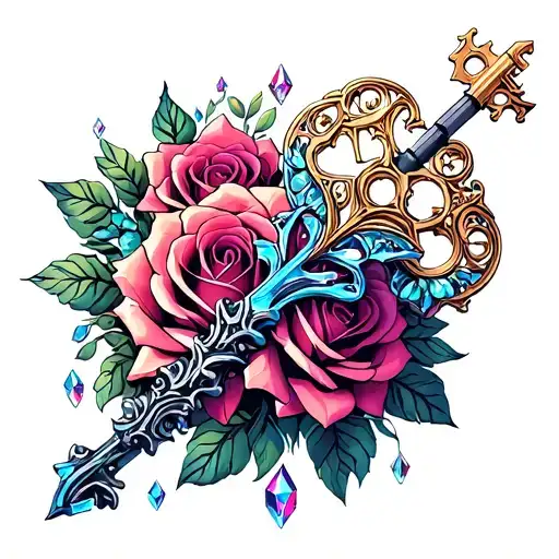 kingdom hearts key blade with roses and crystals organized chaos to show case the darkness and the light  tattoo design idea