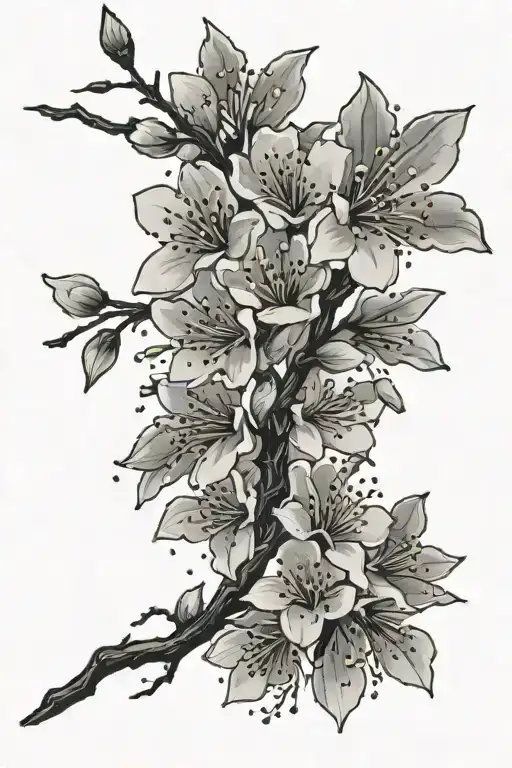 cherry blossom branch with petals falling tattoo design idea