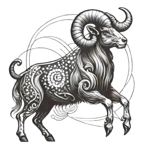 Aries Symbol: Use the Aries constellation or ram’s head as the central focal point. You could depict the ram with strong tattoo design idea