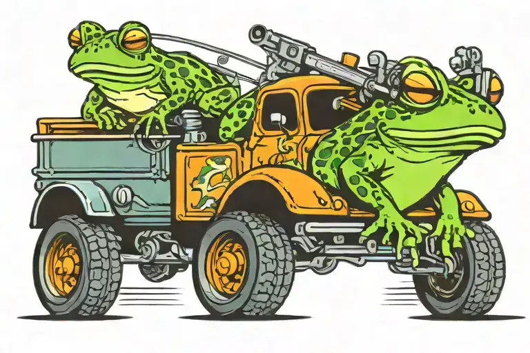 frog tow truck driving tattoo design idea