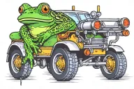 frog tow truck driving tattoo design idea