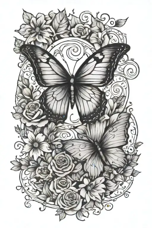 semi colon with butterfly, flowers and virgo zodiac sign tattoo design idea