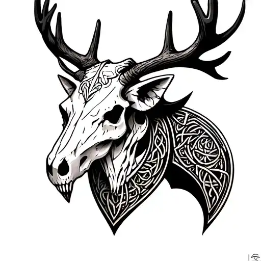 hungarian sheild with celtic elk skull tattoo design idea