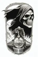 evil grim reaper with a train in the background  tattoo design idea