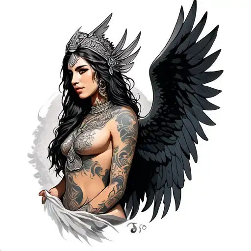 iemanja with a warrior angel tattoo design idea