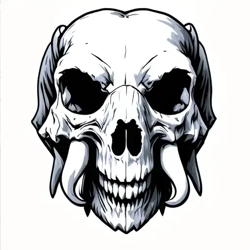 mammoth head holding skull tattoo design idea