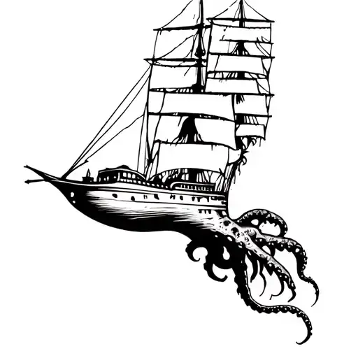 ship attacked by tentacles tattoo design idea