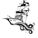 ship attacked by tentacles tattoo design idea