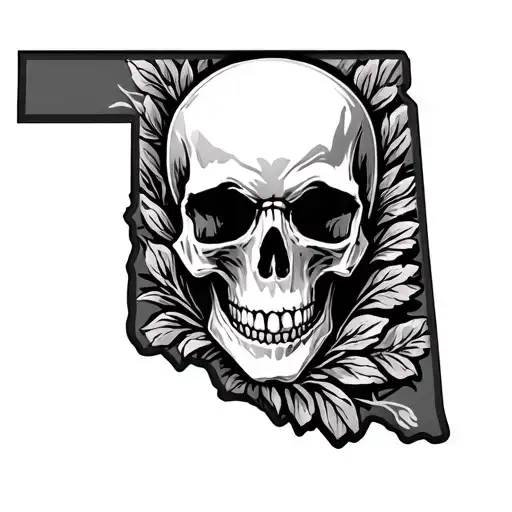 Oklahoma outline with skull adorned tattoo design idea