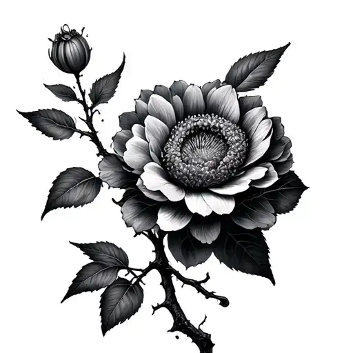 trees with overgrow branches trapping a flower tattoo design idea