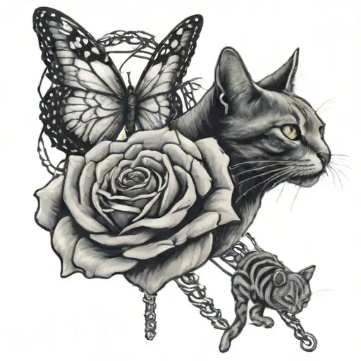 rip mom, roses, barb wire, butterfly, cat looking up tattoo design idea