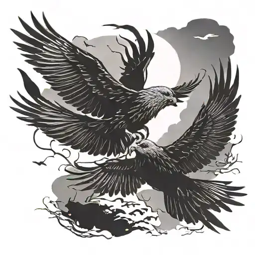 red kite bird and raven flying together silhouettes tattoo design idea