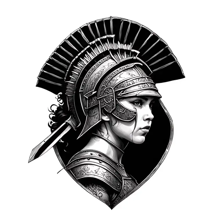 Woman wearing a roman centurion battle armor tattoo tattoo design idea