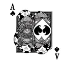 Underground tattoo design, black and white ink, gritty calligraphy, Queen of Diamonds + Jack of Clubs, poker chips tattoo design idea