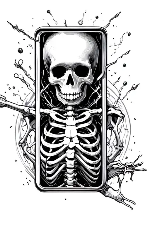 skeleton trapped  in a insulin vial trying to escape tattoo design idea
