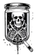 skeleton trapped  in a insulin vial trying to escape tattoo design idea