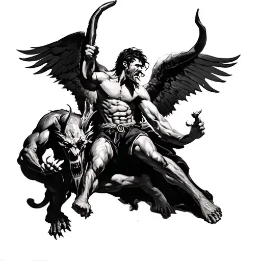 Arcangel Miguel Angel fights with Satan tattoo design idea