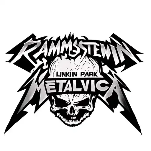 logos from the mattle group: rammstein, linkin park, slipknot, nirvana, metallica tattoo design idea