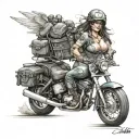 big titty army girl on motorcycle  tattoo design idea