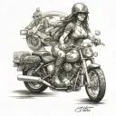 big titty army girl on motorcycle  tattoo design idea