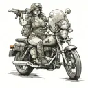 big titty army girl on motorcycle  tattoo design idea