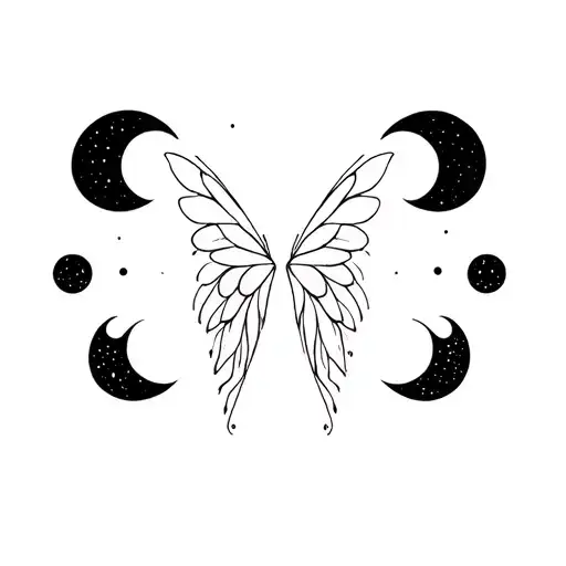 fairy wings with lunar phases between. tattoo design idea