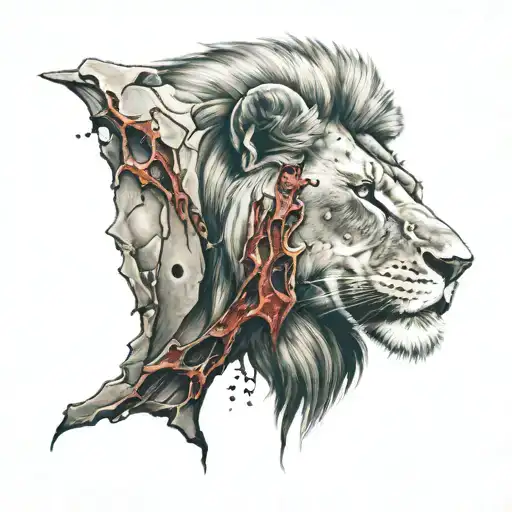 lion with bleeding eye eating cancerous tumor tattoo design idea