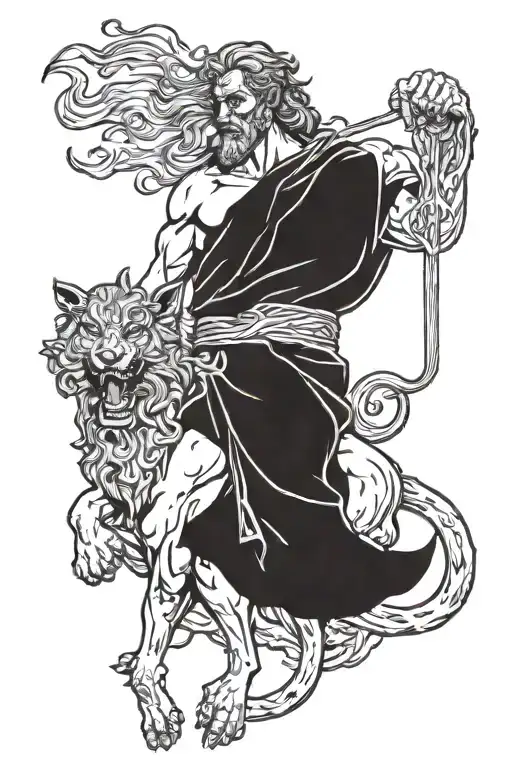hades Greek god holding cerberus tattoo design idea