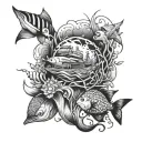 Create a full-arm tattoo design that features a vibrant underwater scene, incorporating a variety of maritime elements.  tattoo design idea