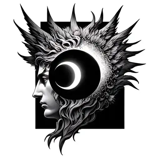 helios god and eclipse  tattoo design idea