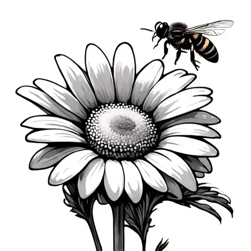 daisy and a bee flying tattoo design idea