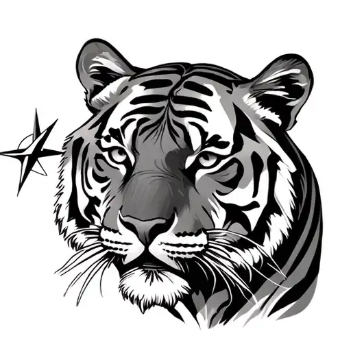 tiger and compass pointing north tattoo design idea