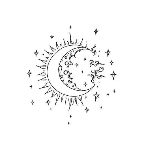 a crescent moon merging together with the sun moon stars tattoo design idea