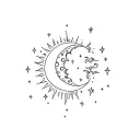a crescent moon merging together with the sun moon stars tattoo design idea