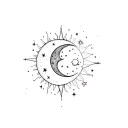 a crescent moon merging together with the sun moon stars tattoo design idea